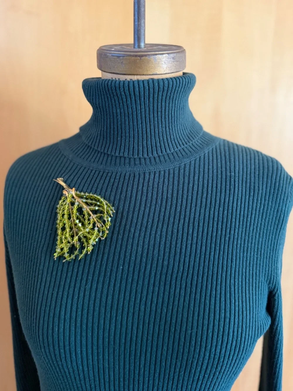 Vintage Suncatcher Brooch with Strands of Faceted Olivine-Colored Glass Beads